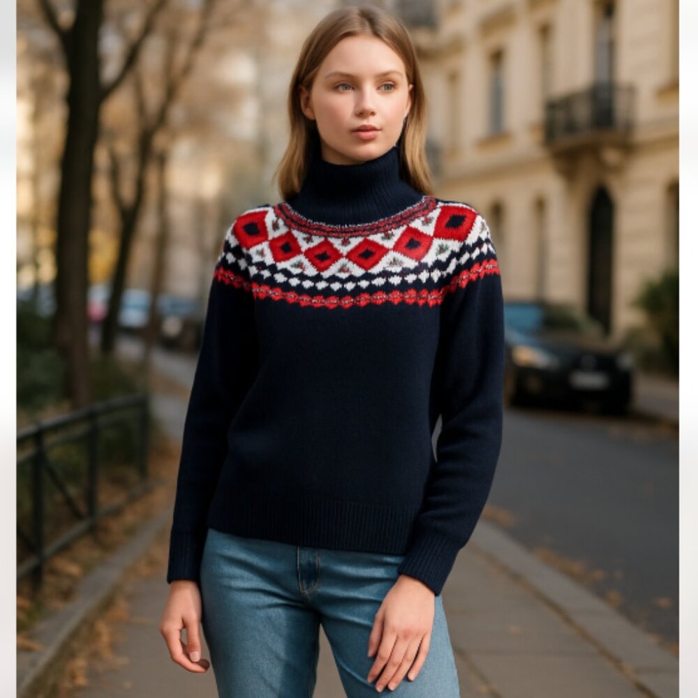 NWOT Tommy Hilfiger Women's Argyle Turtleneck Sweater Blue